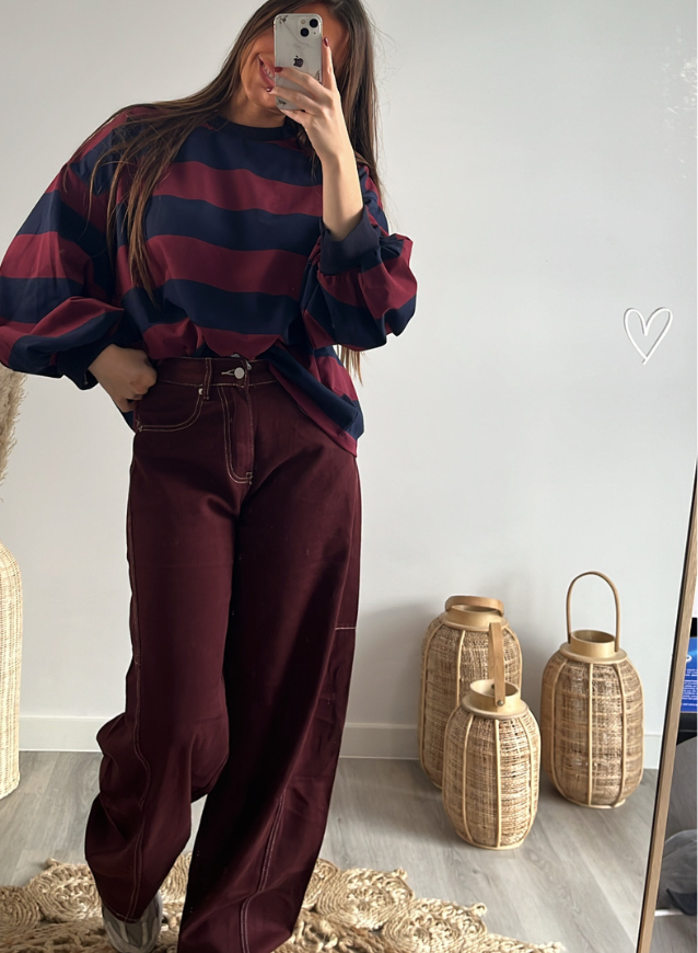 CLEO - Trui Navy/Bordeaux