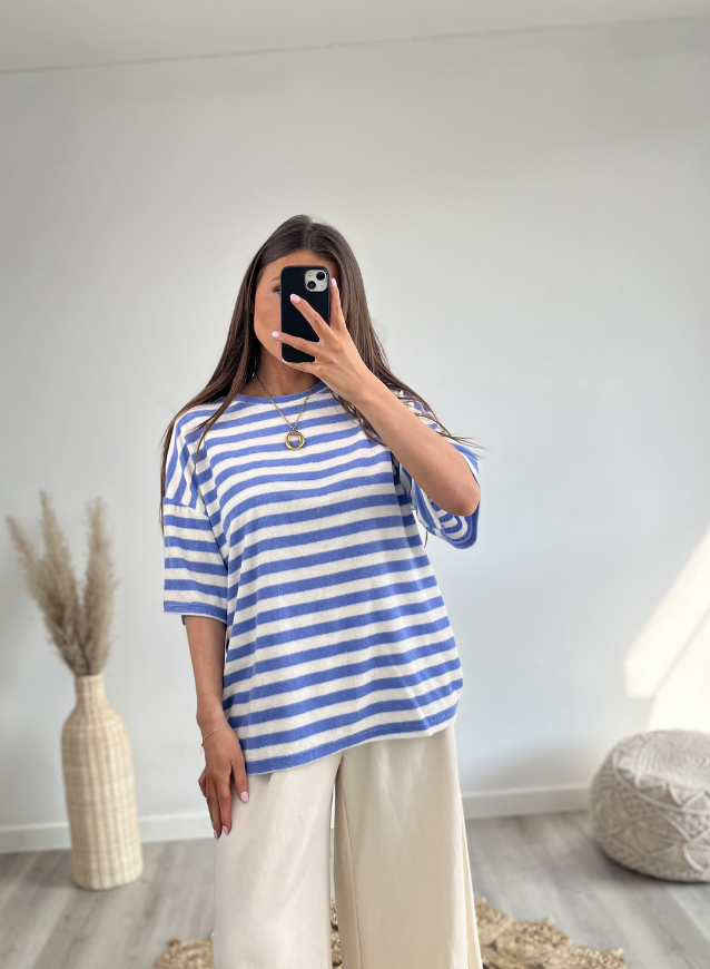 T-shirt badstof blauw/wit