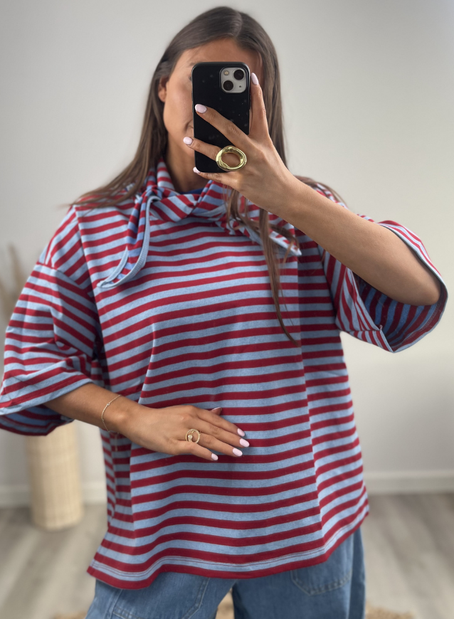 BEA - Shirt Rood/Blauw incl. sjaaltje