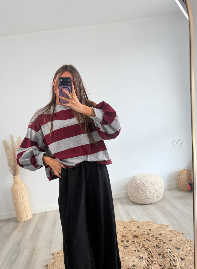 JULIETTE - Sweater Grijs/Bordeaux