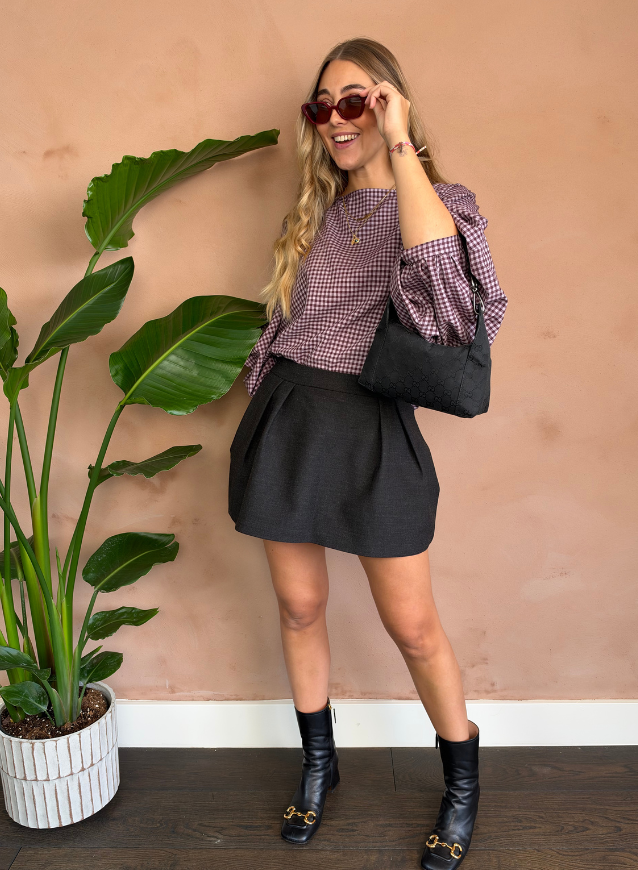 Check Blouse Bordeaux