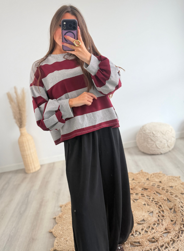 JULIETTE - Sweater Grijs/Bordeaux