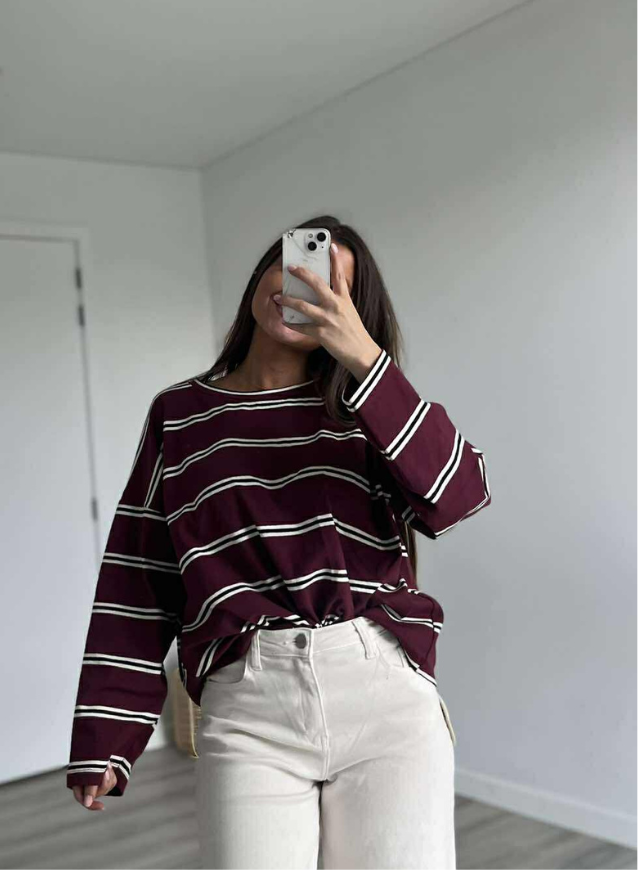 KARLIEN - Striped Sweater Bordeaux