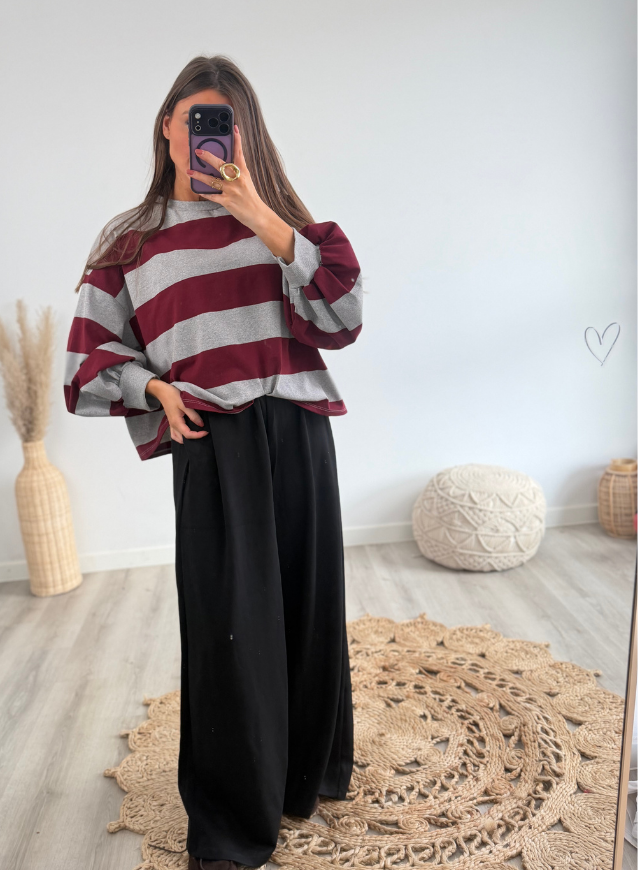 JULIETTE - Sweater Grijs/Bordeaux