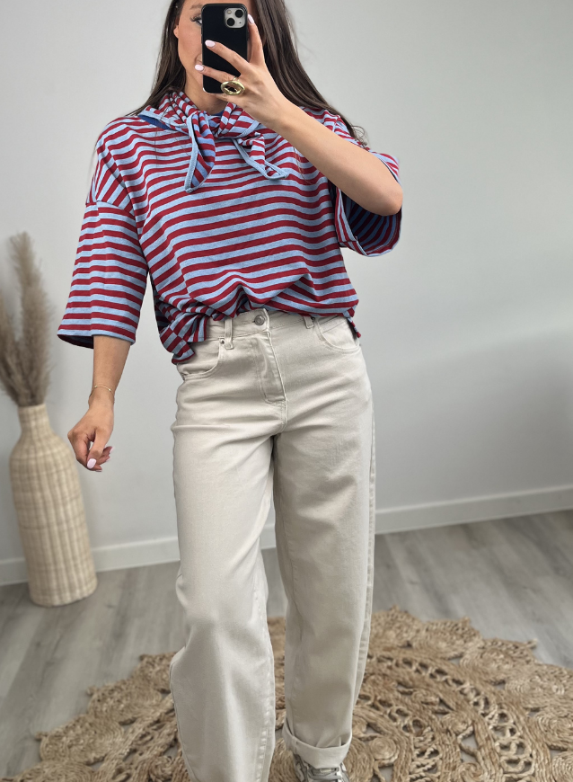 BEA - Shirt Rood/Blauw incl. sjaaltje