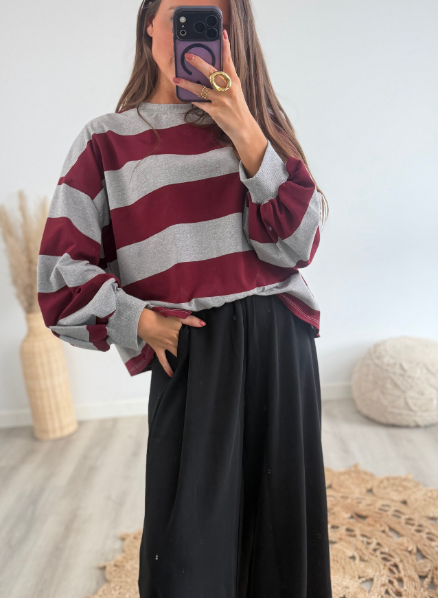 JULIETTE - Sweater Grijs/Bordeaux