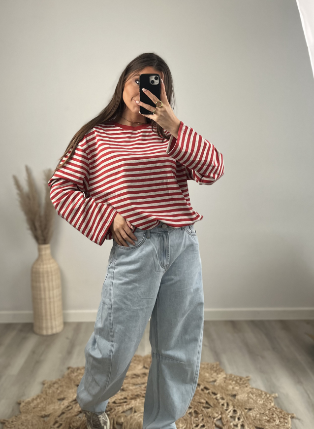 EMMA - Longsleeve grijs/rood