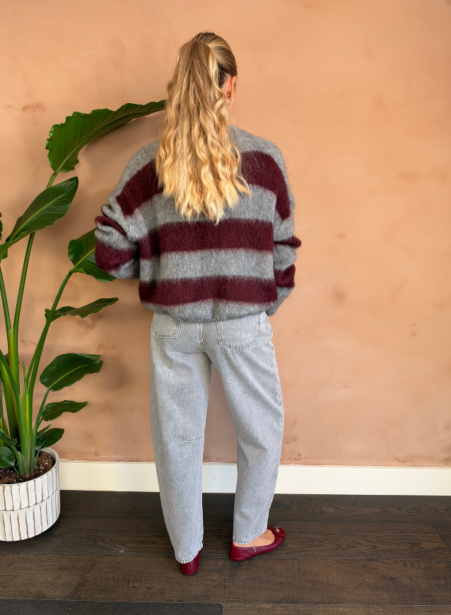 AMALIA - Trui Grey/Bordeaux