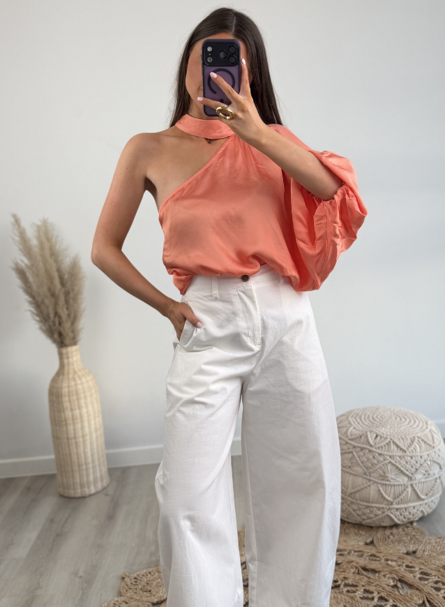 Off- Shoulder top Satin Koraal