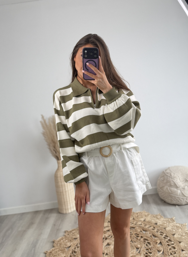 NELLIE - Sweater Kaki/Ecru