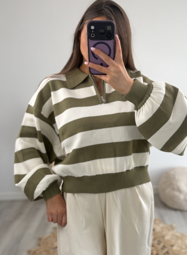 NELLIE - Sweater Kaki/Ecru