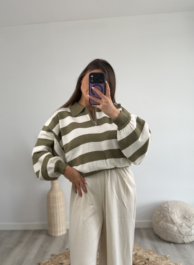 NELLIE - Sweater Kaki/Ecru