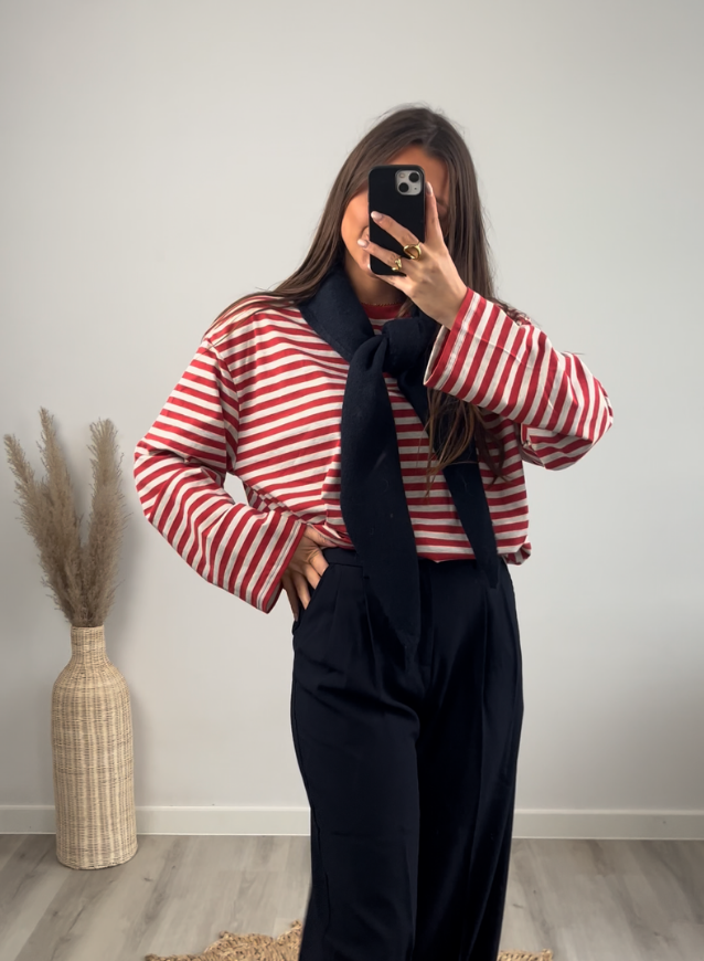 EMMA - Longsleeve grijs/rood