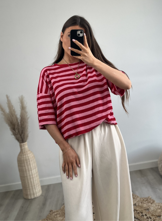 T-shirt badstof Rood/Roze