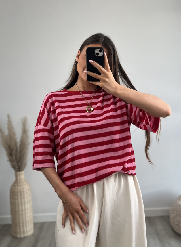 T-shirt badstof Rood/Roze