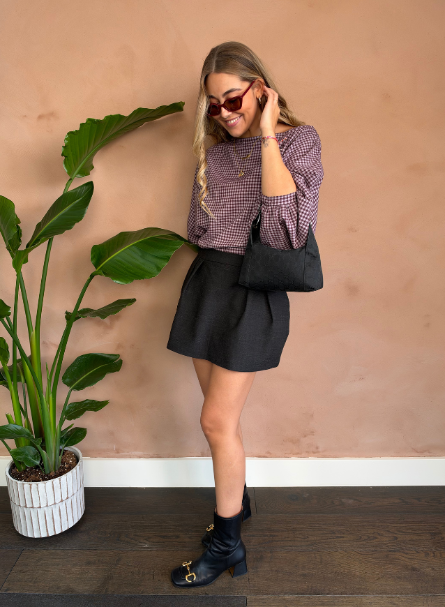 Check Blouse Bordeaux