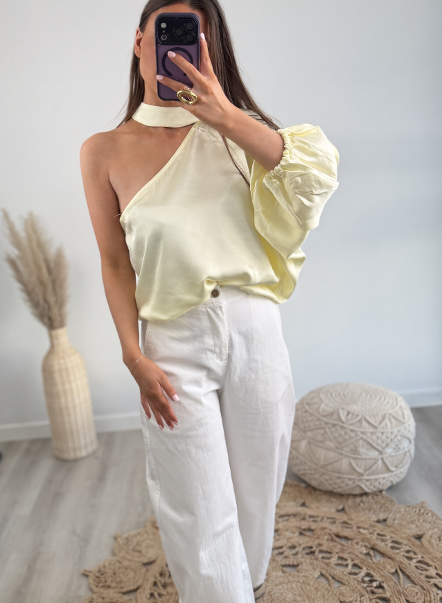 Off- Shoulder Satin Top Yellow