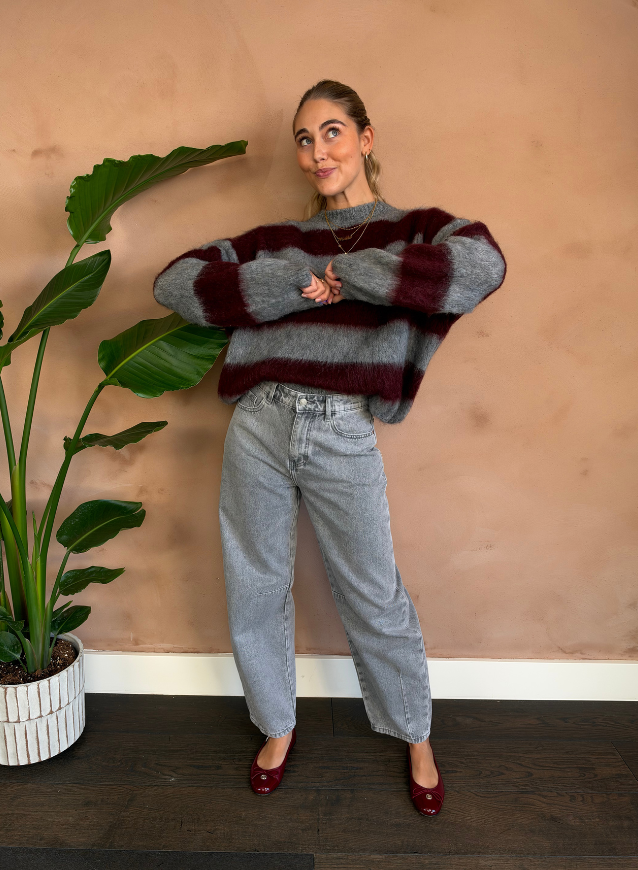AMALIA - Trui Grey/Bordeaux
