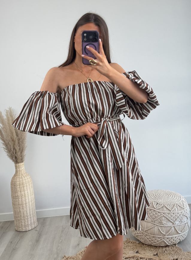 Off-shoulder Jurk streepjes