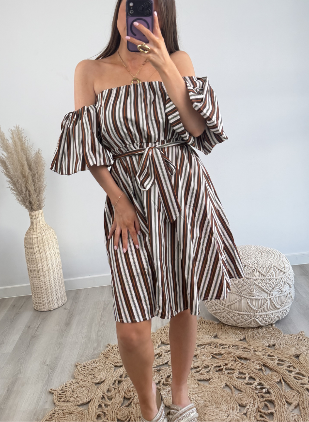 Off-shoulder Jurk streepjes