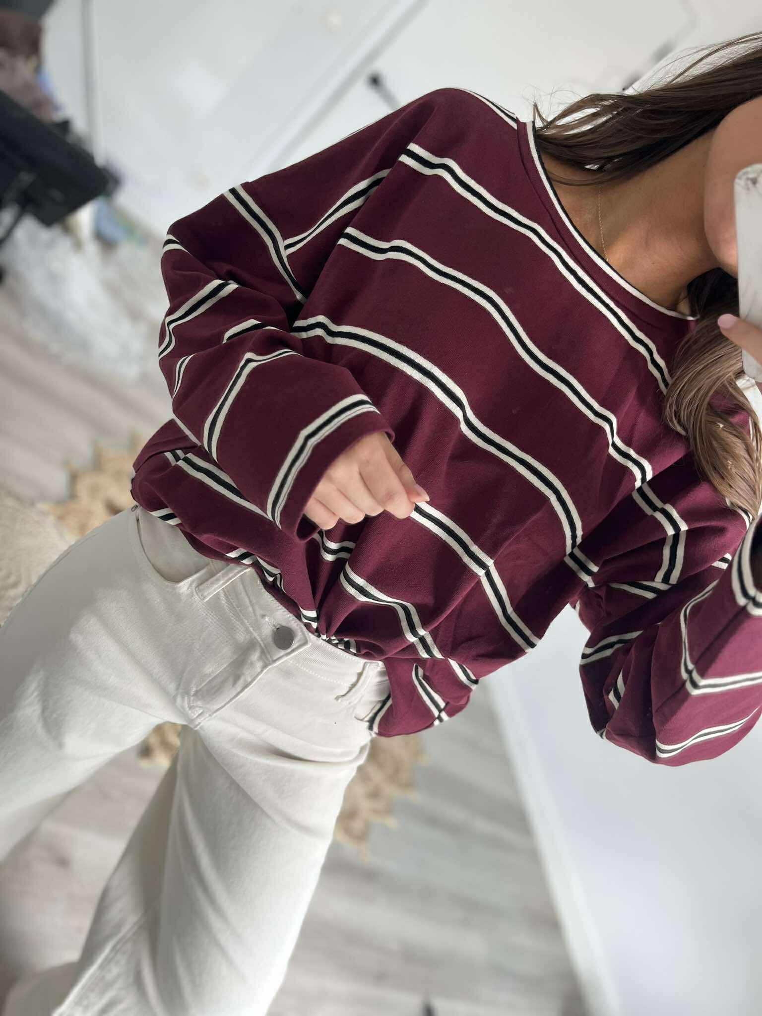 KARLIEN - Striped Sweater Bordeaux