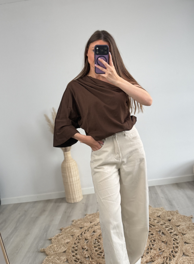 One-shoulder Top Brown