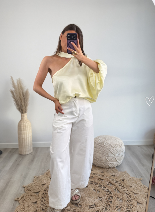 Off- Shoulder Satin Top Yellow