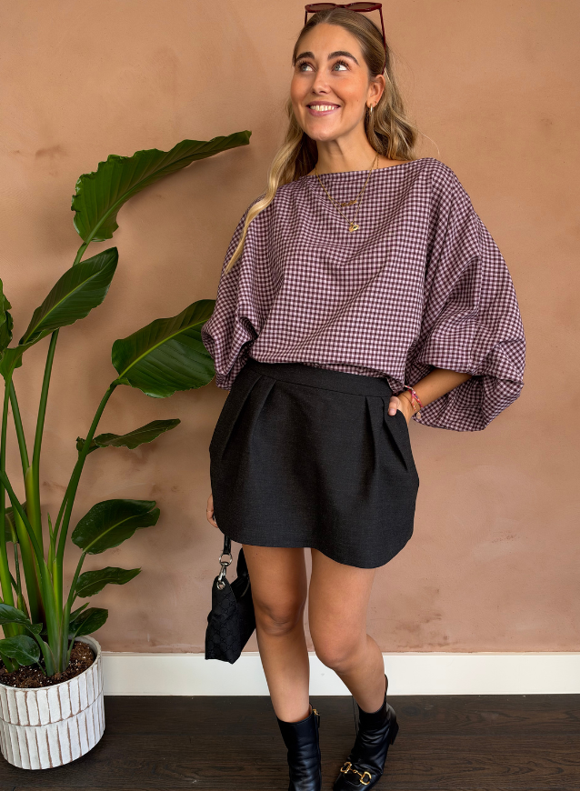 Check Blouse Bordeaux