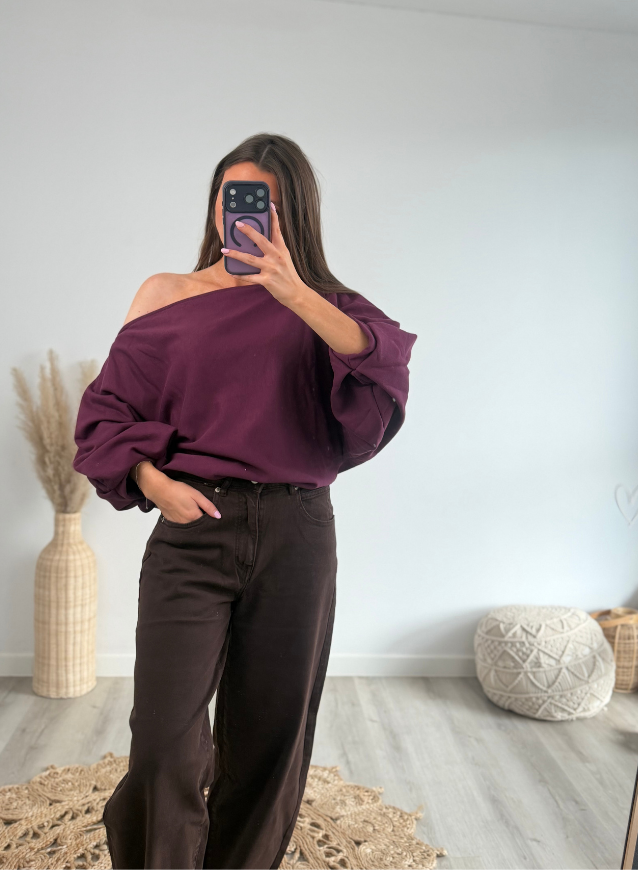 JULIE - Off Shoulder Sweater Bordeaux
