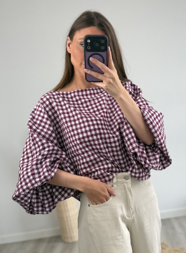 CELIEN - Hemd Geruit Bordeaux