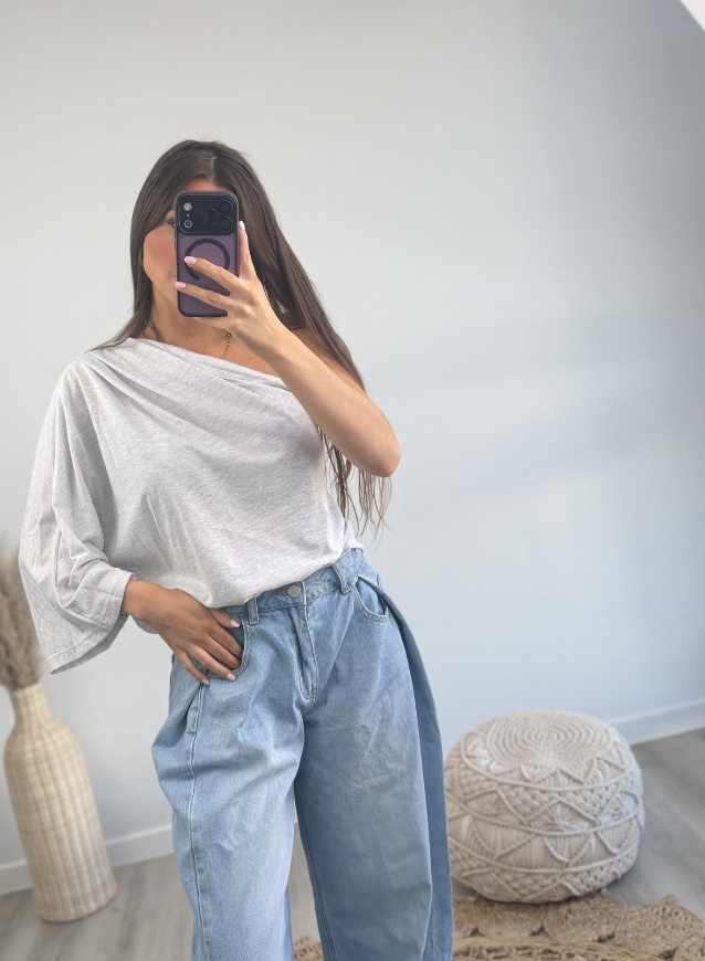 Off- Shoulder Top Lichtgrijs