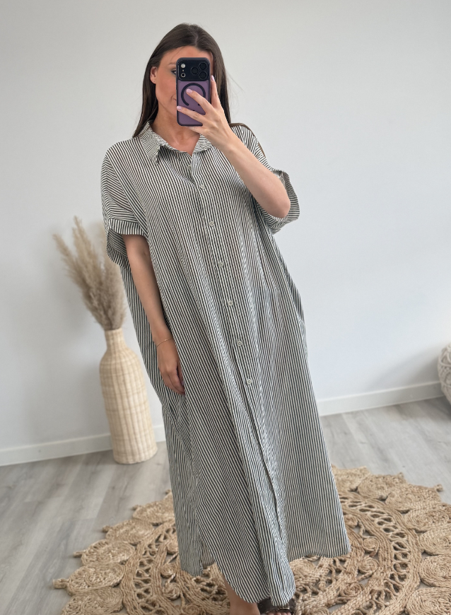 Streepjesjurk Kaki