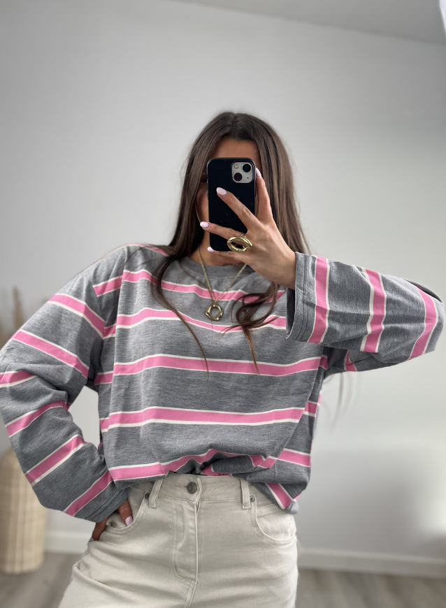 AIKO - T-shirt Grijs/ Roze