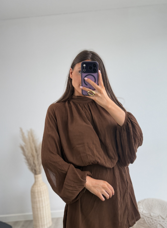 Shoulder Dress Brown