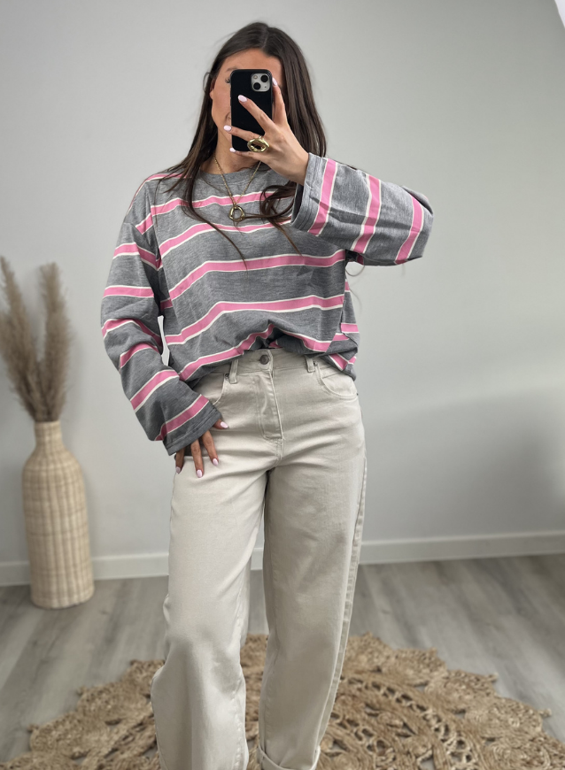 AIKO - T-shirt Grijs/ Roze