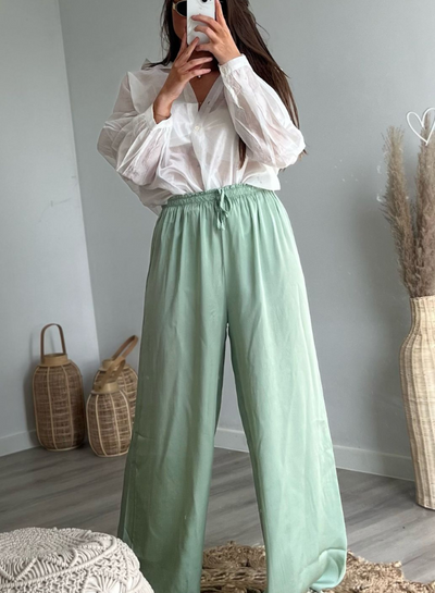 ELLA - Satijnen Broek Muntgroen