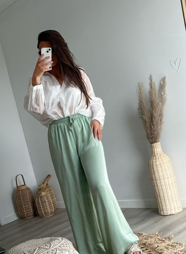 ELLA - Satijnen Broek Muntgroen