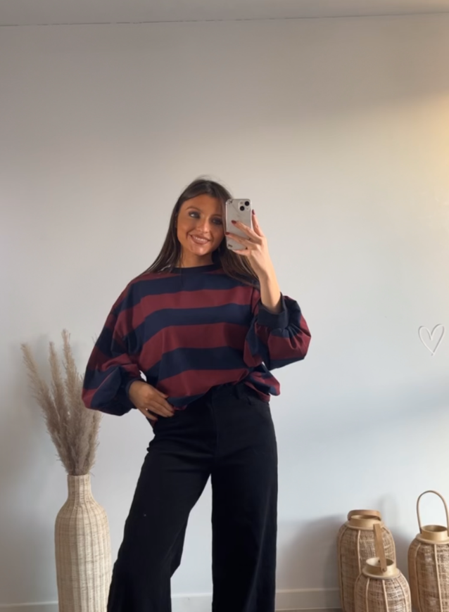 CLEO - Trui Navy/Bordeaux